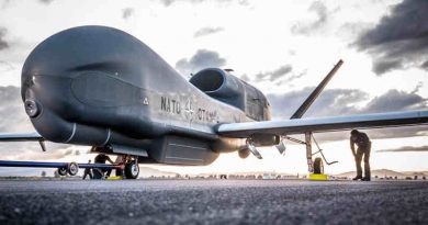 First NATO Alliance Ground Surveillance (AGS) aircraft lands in Sigonella, Italy on Thursday (21 November 2019). Photo: NATO