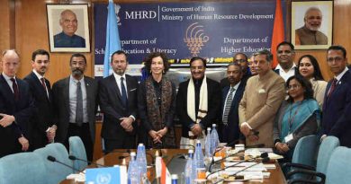 The DG, UNESCO, Ms. Audrey Azoulay meeting the Union Minister for Human Resource Development, Dr. Ramesh Pokhriyal Nishank, in New Delhi on February 04, 2020. The Secretary, Department of School Education & Literacy, Shri Amit Khare and other dignitaries are also seen. Photo: PIB