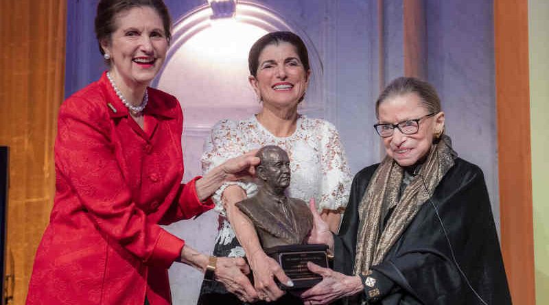 U. S. Supreme Court Justice Ruth Bader Ginsburg, right, receives the LBJ Liberty & Justice for All Award from Lynda Johnson Robb, left, and Luci Baines Johnson at the Library of Congress in Washington, D.C., on Jan. 30, 2020. Photo: LBJ Foundation / Jay Godwin