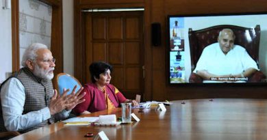 Narendra Modi speaking about Covid-19 through video conference in New Delhi on March 24, 2020. Photo: PIB (file photo)