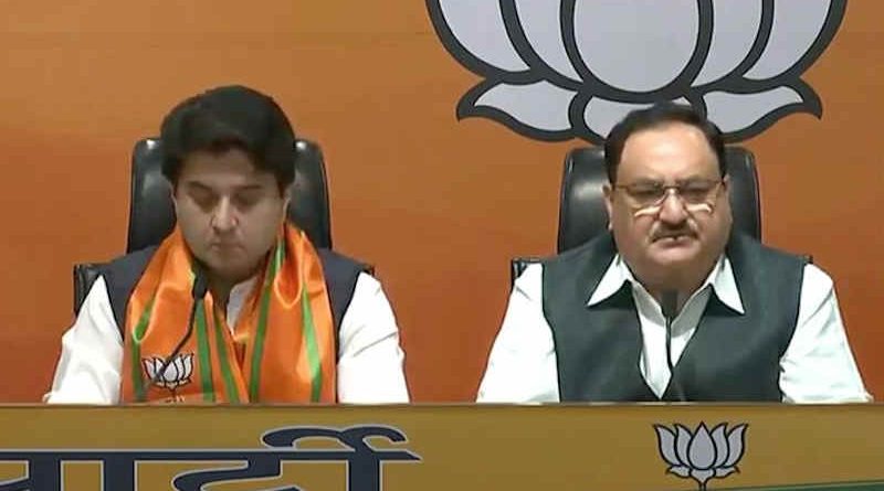 Jyotiraditya Scindia with BJP National President JP Nadda. Photo: BJP