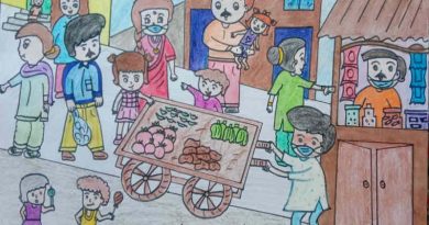 Illustration shows that people in Delhi do not observe precautionary Covid guidelines such as social-distancing and most people roam in the streets without wearing face masks. Illustration for RMN News Service by 13-year-old school student Imrana who lives in Delhi.