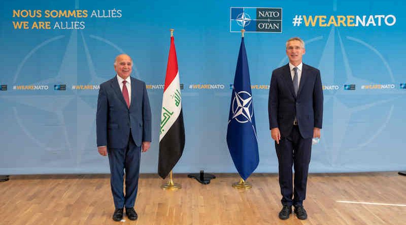 NATO Secretary General Jens Stoltenberg with the Foreign Minister of Iraq Mr. Fuad Mohammad Hussein on September 16, 2020 at NATO Headquarters in Brussels. Photo: NATO