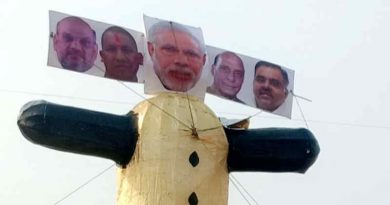 Effigy of PM Narendra Modi along with his BJP party colleagues, including Amit Shah, Adityanath, and Rajnath Singh, ready to be burnt on the occasion of Dussehra on October 25, 2020. Photo: Punjab Youth Congress