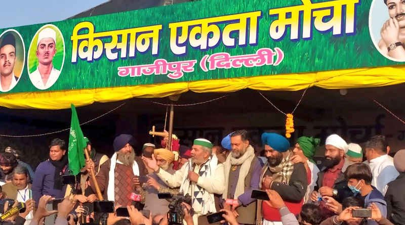 Indian farmers protesting at Ghazipur in Uttar Pradesh (UP) on January 29, 2021. Photo: Swaraj Abhiyan