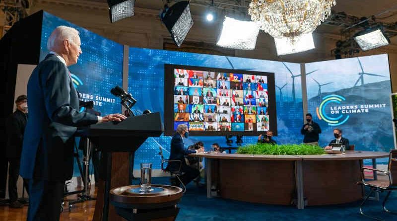 President Biden brought together 40 world leaders for the Leaders Summit on Climate on April 22, 2021 and announced an ambitious new goal of cutting U.S. greenhouse gas emissions in half by 2030. Photo: White House