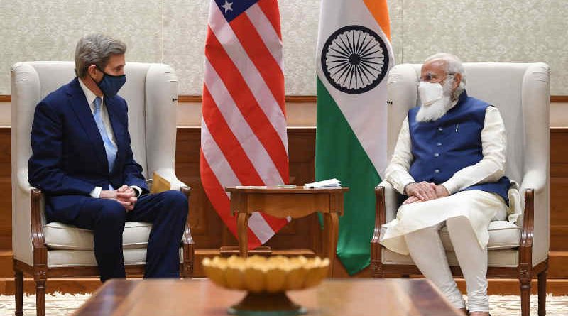 The U.S. Special Presidential Envoy for Climate, Mr. John Kerry, meeting the Prime Minister of India, Mr. Narendra Modi, in New Delhi on April 7, 2021. Photo: PIB (file photo)