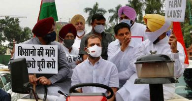 Congress leader Rahul Gandhi driving a tractor in New Delhi on July 26, 2021 to highlight farmers' demands. Photo: Congress