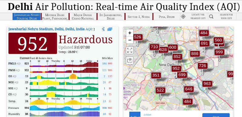 Delhi Air Pollution: The Real-time Air Quality Index (AQI) on November 5, 2021 shows hazardous air quality level in Delhi. (file photo)