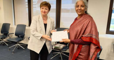 India's Union Minister for Finance & Corporate Affairs Ms Nirmala Sitharaman and Ms Kristalina Georgieva, Managing Director, International Monetary Fund (IMF) in Washington D.C. on April 19, 2022. Photo: PIB