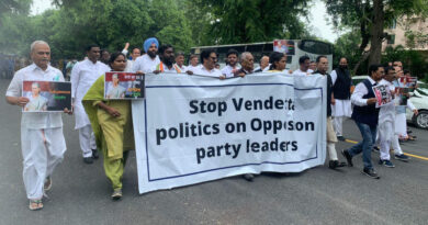 Congress leads protest on the roads of Delhi on July 21, 2022 against the Enforcement Directorate and the vendetta politics of PM Modi. Photo: Congress