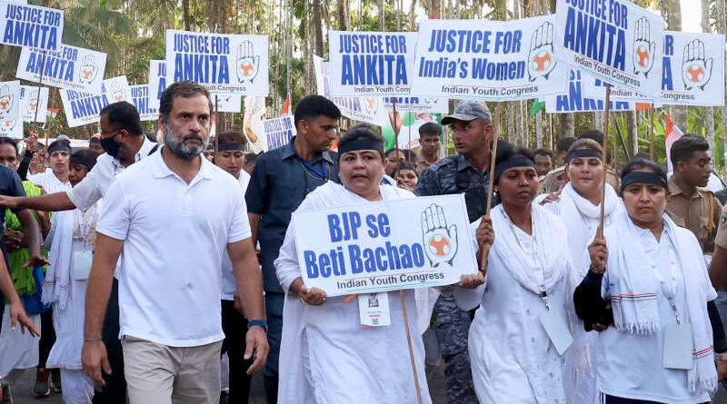 Congress leader Rahul Gandhi leading the "Justice for Ankita" campaign on September 27, 2022. Photo: Congress