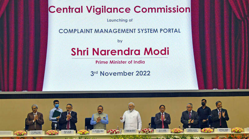 The prime minister (PM) of India Narendra Modi attends the programme marking Vigilance Awareness Week of Central Vigilance Commission (CVC), in New Delhi on November 3, 2022. Photo: PIB