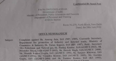 The Department of Personnel and Training (DoPT) with its Office Memorandum dated 28th June 2022 has urged the Cabinet Secretariat, Government of India, to investigate the corruption cases of IAS officers through the Group of Secretaries. The DoPT has sent multiple such letters to Mr. D.K. Jain, Under Secretary (VCC), Cabinet Secretariat, Government of India. But no action has been taken. [ This document image has been cropped to maintain confidentiality in this case which is under investigation. ]