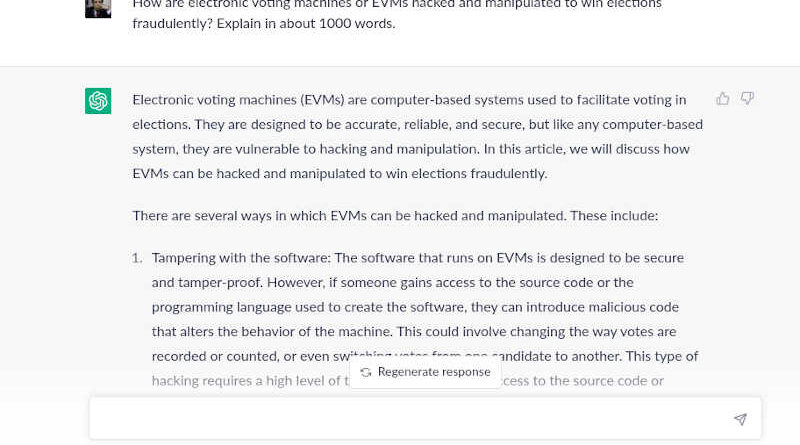 How are electronic voting machines or EVMs hacked and manipulated to win elections fraudulently? Photo: Screengrab of ChatGPT