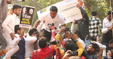 Congress workers protesting against PM Narendra Modi and Adani Group on February 6, 2023. Photo Congress