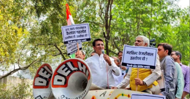 Delhi unit of Congress protesting to demand the resignation of Delhi chief minister (CM) Arvind Kejriwal on March 1, 2023. Photo: Congress