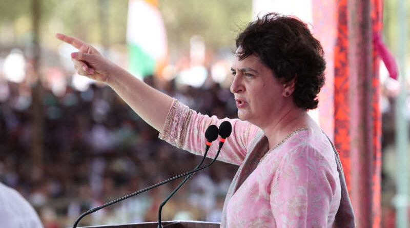 Priyanka Gandhi at an election rally at Jamkhandi in Karnataka on April 30, 2023. Photo: Congress