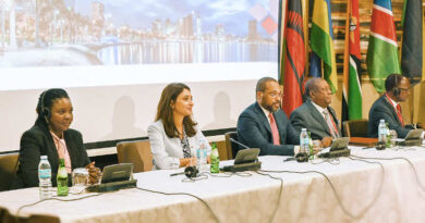 High-level opening, speakers (from right to left): Paulus Noa, SADC Anti-Corruption Committee; Pascoal Joaquim, Vice Chairperson, African Union Advisory Board against Corruption; Marcy Lopes, Minister of Justice and Human Rights; Zahira Virani, United Nations Resident Coordinator in Angola; Jane Marie Ongolo, Regional Representative, UNODC ROSAF. Photo: UNODC