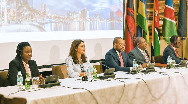 High-level opening, speakers (from right to left): Paulus Noa, SADC Anti-Corruption Committee; Pascoal Joaquim, Vice Chairperson, African Union Advisory Board against Corruption; Marcy Lopes, Minister of Justice and Human Rights; Zahira Virani, United Nations Resident Coordinator in Angola; Jane Marie Ongolo, Regional Representative, UNODC ROSAF. Photo: UNODC