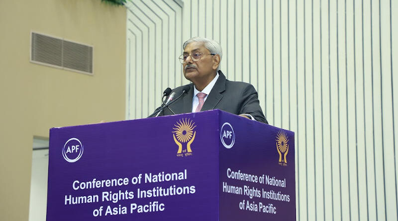 NHRC, India Chairman, Justice Arun Mishra addressing a conference in September 2023. Photo: NHRC
