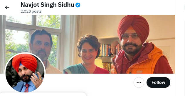 Pictures of Congress leader Rahul Gandhi and his sister Priyanka Gandhi on the Twitter profile of Navjot Singh Sidhu. Photo: Twitter / Sidhu