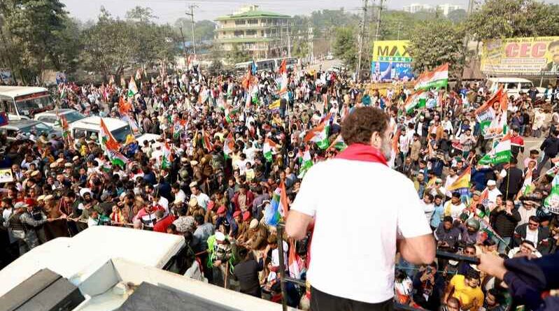 Congress leader Rahul Gandhi addressing a public rally in Assam on January 23, 2024. Photo: Congress