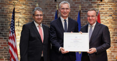 NATO Secretary General Jens Stoltenberg received the Atlantik-Brücke’s Eric M. Warburg Award at a ceremony in Berlin on 25 April 2024. Photo: NATO