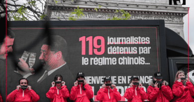 RSF Protests the Visit of Chinese Leader Xi Jinping in France. Photo: RSF