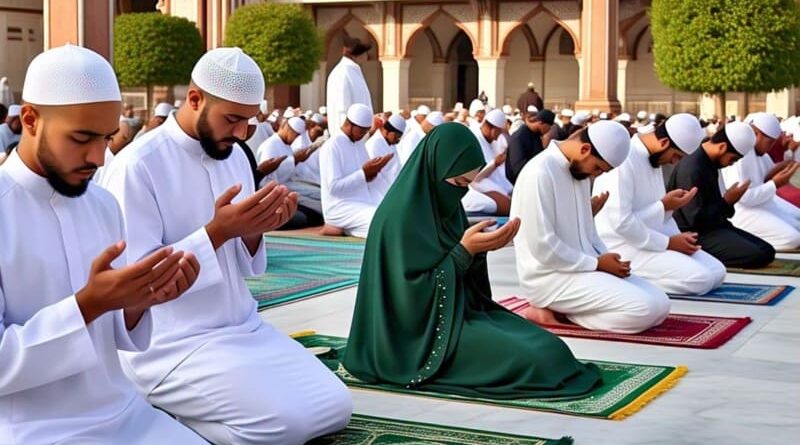 Representational image of Muslim men and women offering prayers in a mosque created with Meta AI Image Generator. Waqf Amendment Act 2025. Photo: RMN News Service