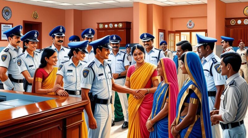 RMN States Monitor 2025. Representational AI-generated image of an Indian police station where policemen and policewomen are interacting with Indian men and women citizens. Photo: RMN News Service