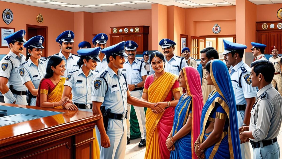RMN States Monitor 2025. Representational AI-generated image of an Indian police station where policemen and policewomen are interacting with Indian men and women citizens. Photo: RMN News Service
