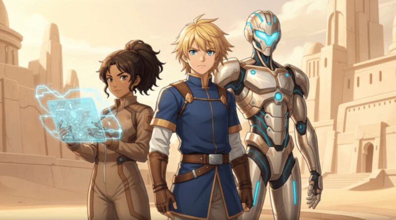 Robojit, Victorson, Ginnie. Representational AI-generated image of Robojit and the Sand Planet global entertainment project. By Rakesh Raman | RMN News Service