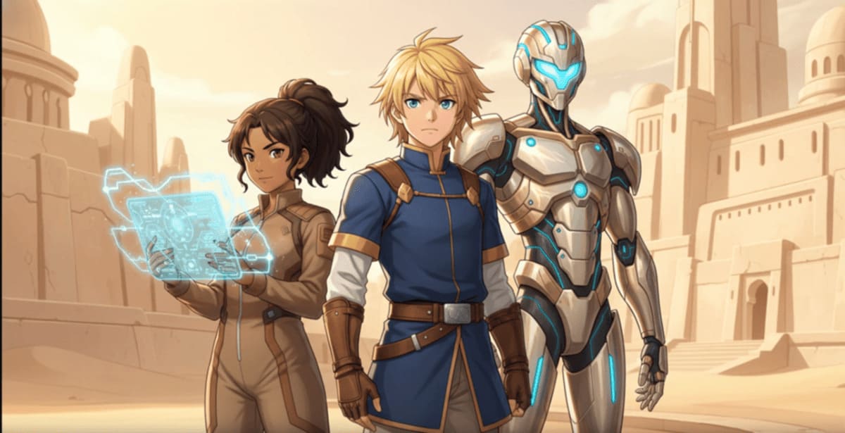 Robojit, Victorson, Ginnie. Representational AI-generated image of Robojit and the Sand Planet global entertainment project. By Rakesh Raman | RMN News Service