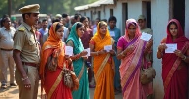 Smokescreen Report. AI-generated representational image of men and women standing outside a polling booth to vote in an Indian election. Photo: RMN News Service