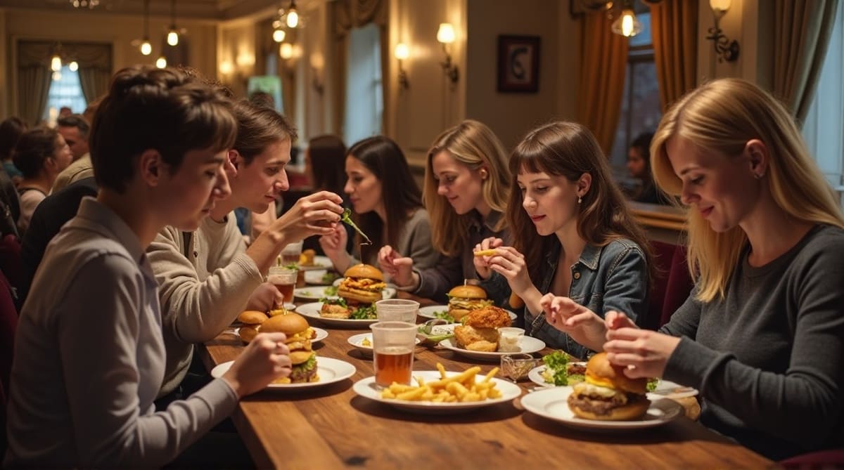 AI-generated Representational Image of People Eating Junk Food in a Restaurant | RMN News Service