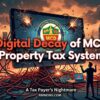 Digital decay of MCD property tax portal showing error codes and broken interface.