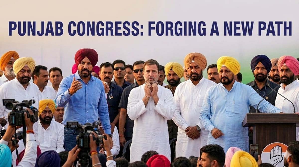 Rahul Gandhi surrounded by angry Punjab Congress rebel leaders at a public rally.